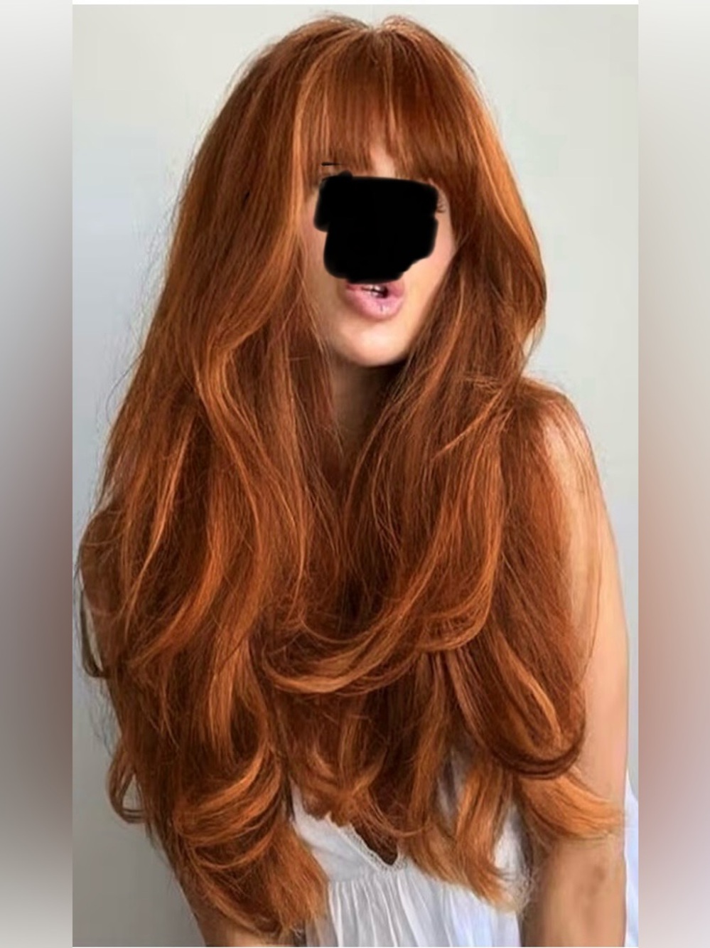 HAIR, 26” Long Wavy/Curly Center Part with Bangs, Auburn